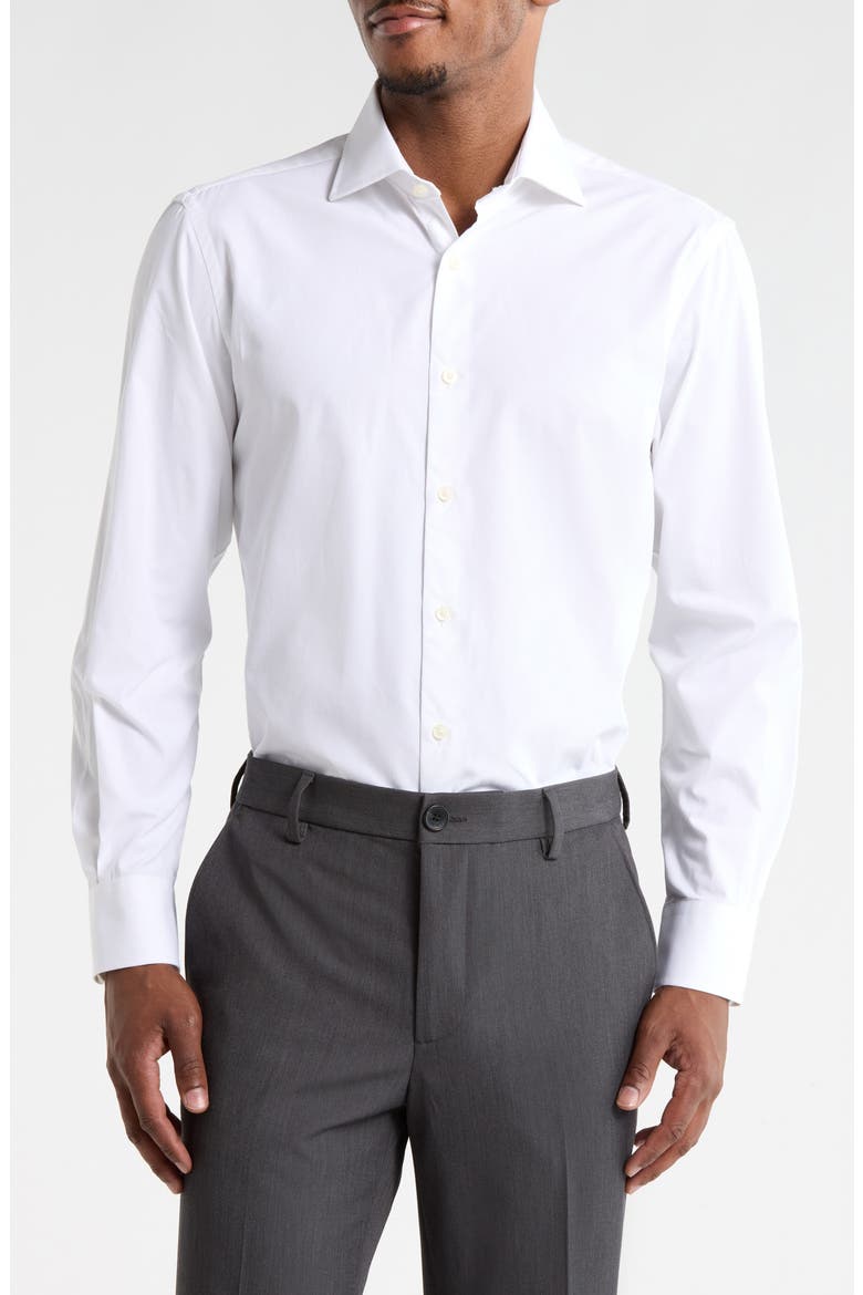 Classic Button Front Long Sleeve Cotton Dress Shirt, Main, color, WHITE