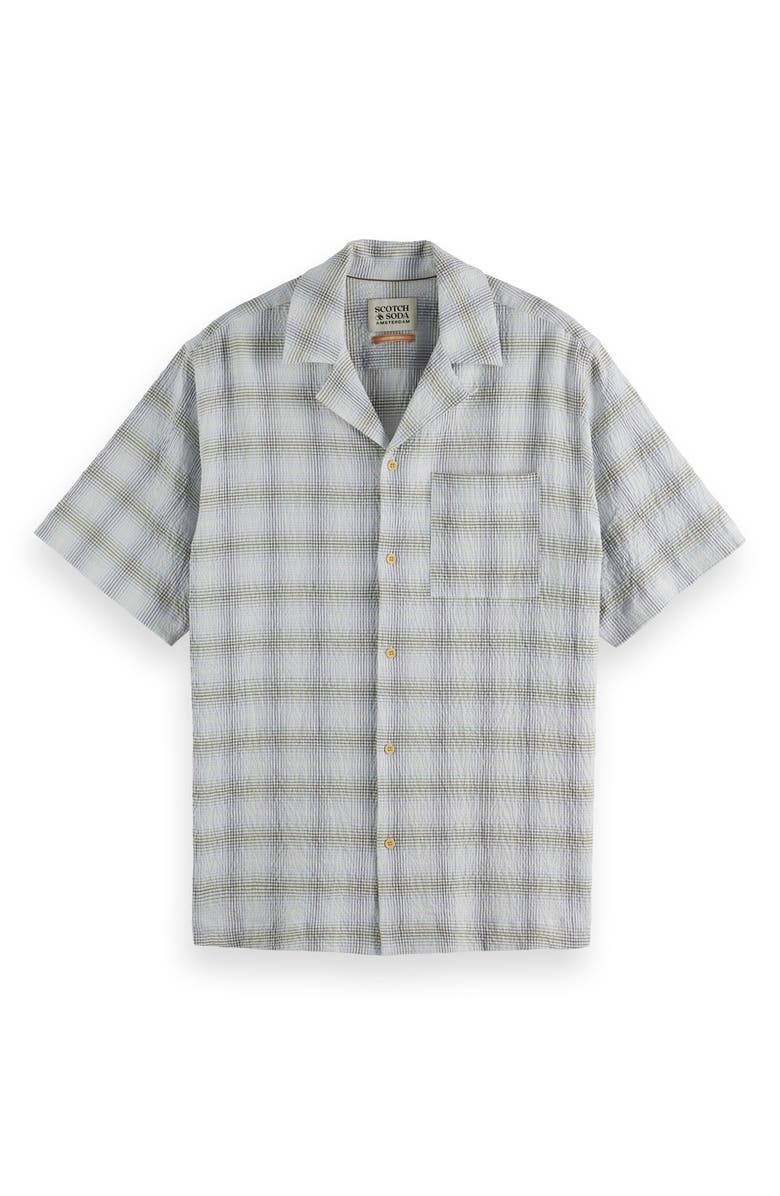 Scotch & Soda Relaxed Fit Crinkle Plaid Stretch Cotton Camp Shirt, Alternate, color, Swan Crinkle Check