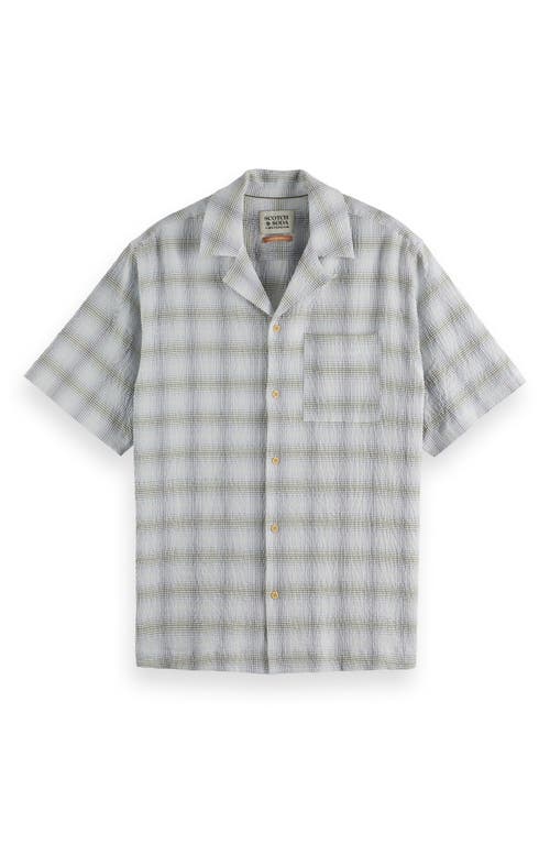 SCOTCH & SODA SCOTCH & SODA RELAXED FIT CRINKLE PLAID STRETCH COTTON CAMP SHIRT
