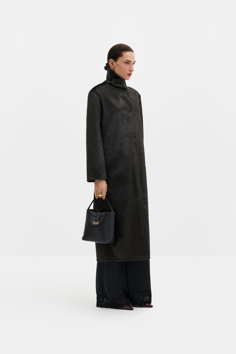 Phoebe Faux Pony Hair Long Coat, Main, color, Black