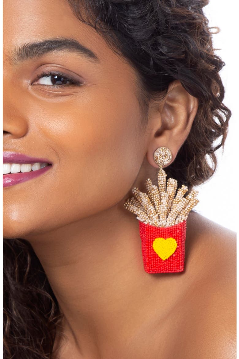 Fries Drop Earrings, Alternate, color, RED