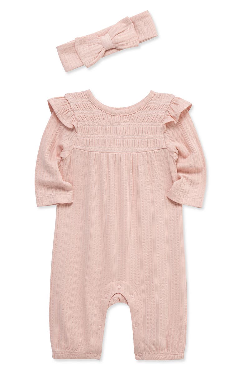 Little Me Ruffle Romper & Headband Set, Alternate, color, Medium Pink