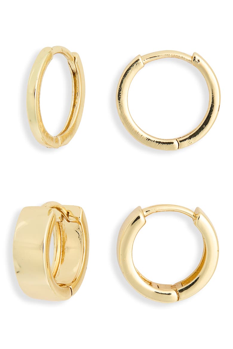 Set of 2 Huggie Hoop Earrings, Alternate, color, GOLD
