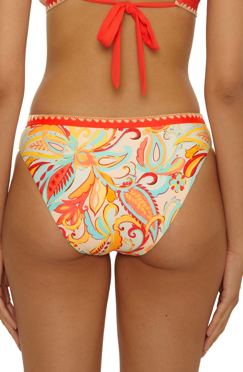 Lucky Brand Phuket Embroidered Trim Hipster Bikini Bottoms, Alternate, color, Orange Multi