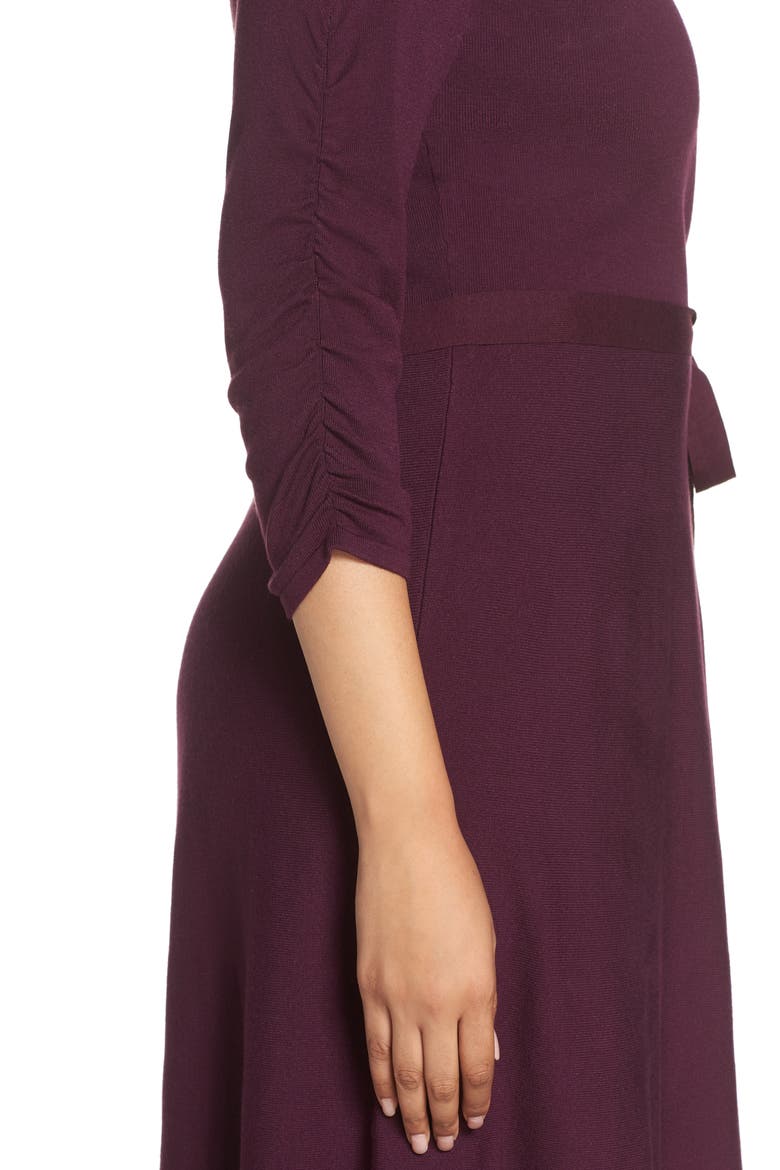 Midi Faux Wrap Dress, Alternate, color, WINE