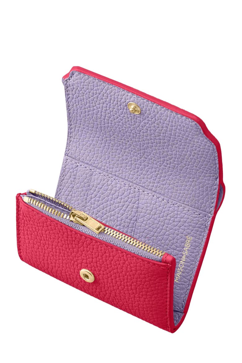 Leather Trifold Wallet, Alternate, color, Fuchsia Lavender