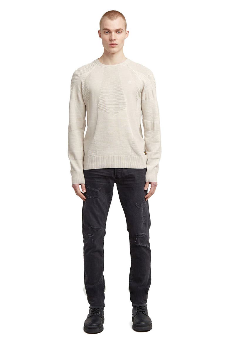 3D Biker Textureblock Crewneck Sweater, Alternate, color, WHITE BAIT MULTI