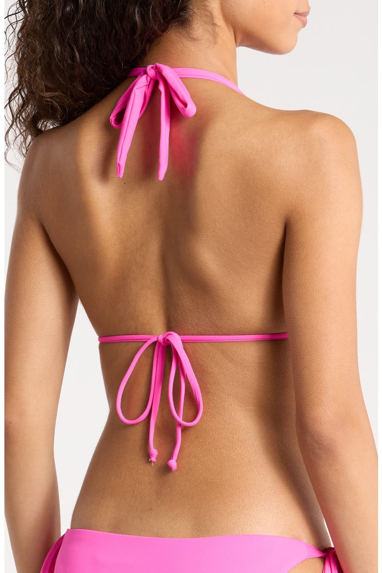 Flamingo Smocked Ruffle Triangle Bikini Top, Alternate, color, STRAWBERRY