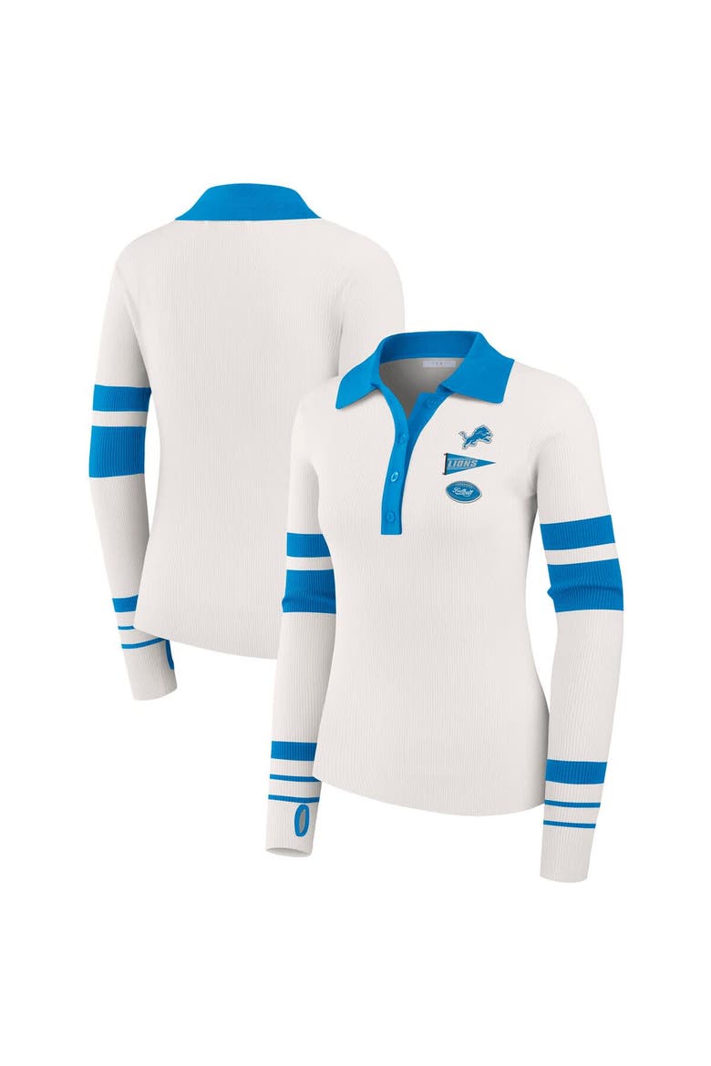 Women's WEAR by Erin Andrews White Detroit Lions Ribbed Henley Polo Sweater, Main, color, White