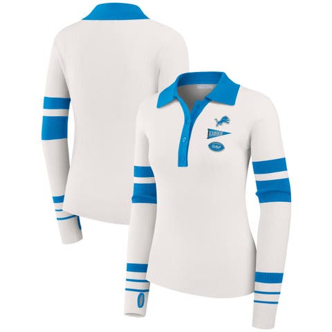 Women
s WEAR by Erin Andrews White Detroit Lions Ribbed Henley Polo Sweater