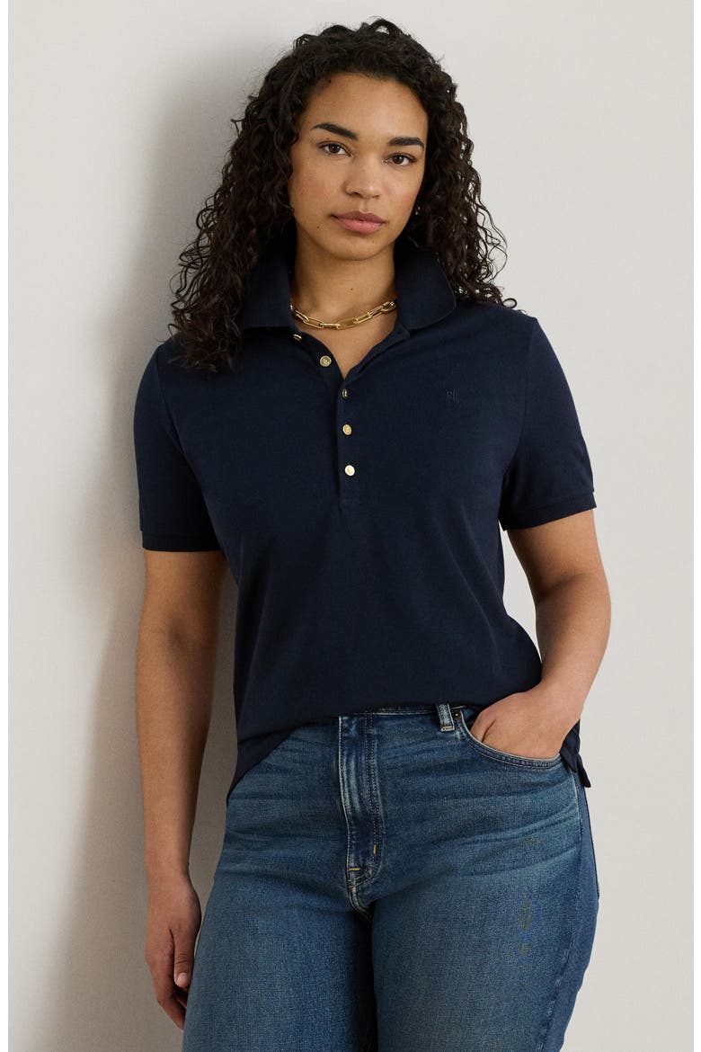 Stretch Cotton Piqué Polo Shirt, Alternate, color, LAUREN NAVY