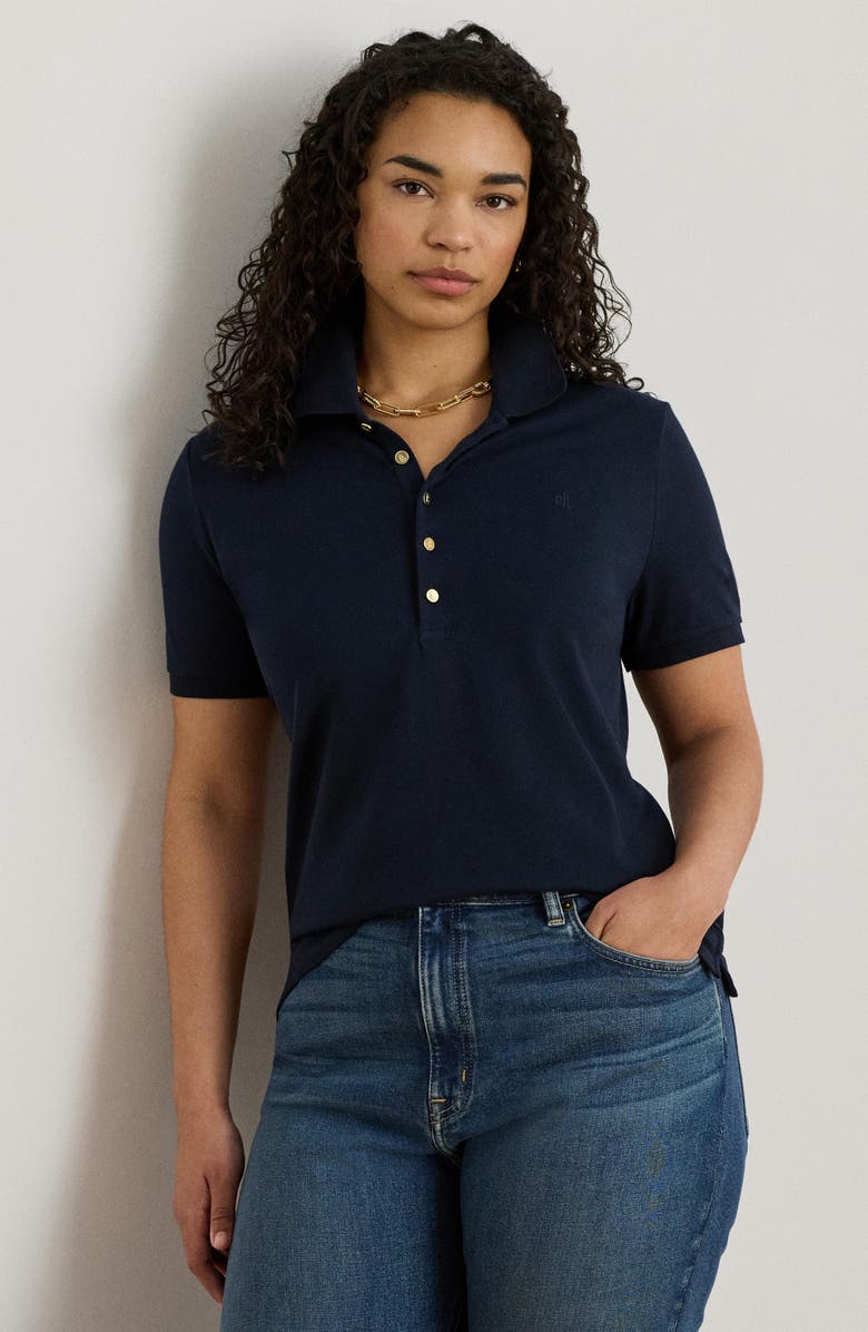 Lauren Ralph Lauren Stretch Cotton Piqué Polo Shirt, Alternate, color, Lauren Navy