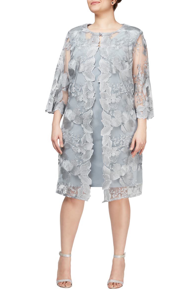 Alex Evenings Embroidered Lace Mock Jacket Cocktail Dress, Main, color, 
