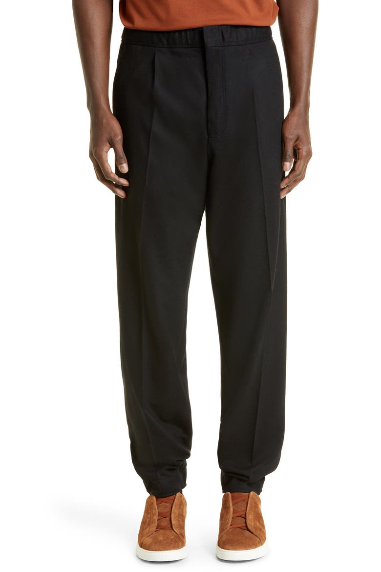 Pleated Wool Jersey Joggers, Main, color, BLACK