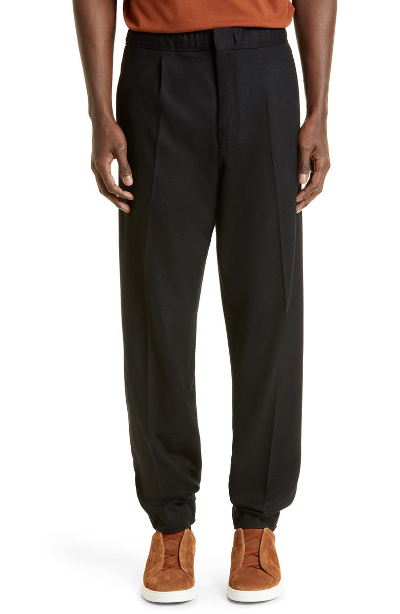 ZEGNA Pleated Wool Jersey Joggers, Main, color, 