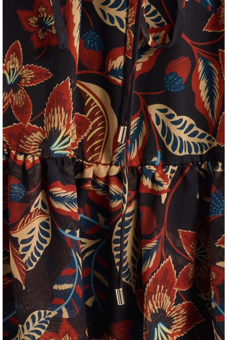 Floral Bell Sleeve Chiffon Dress, Alternate, color, BLACK MULTI
