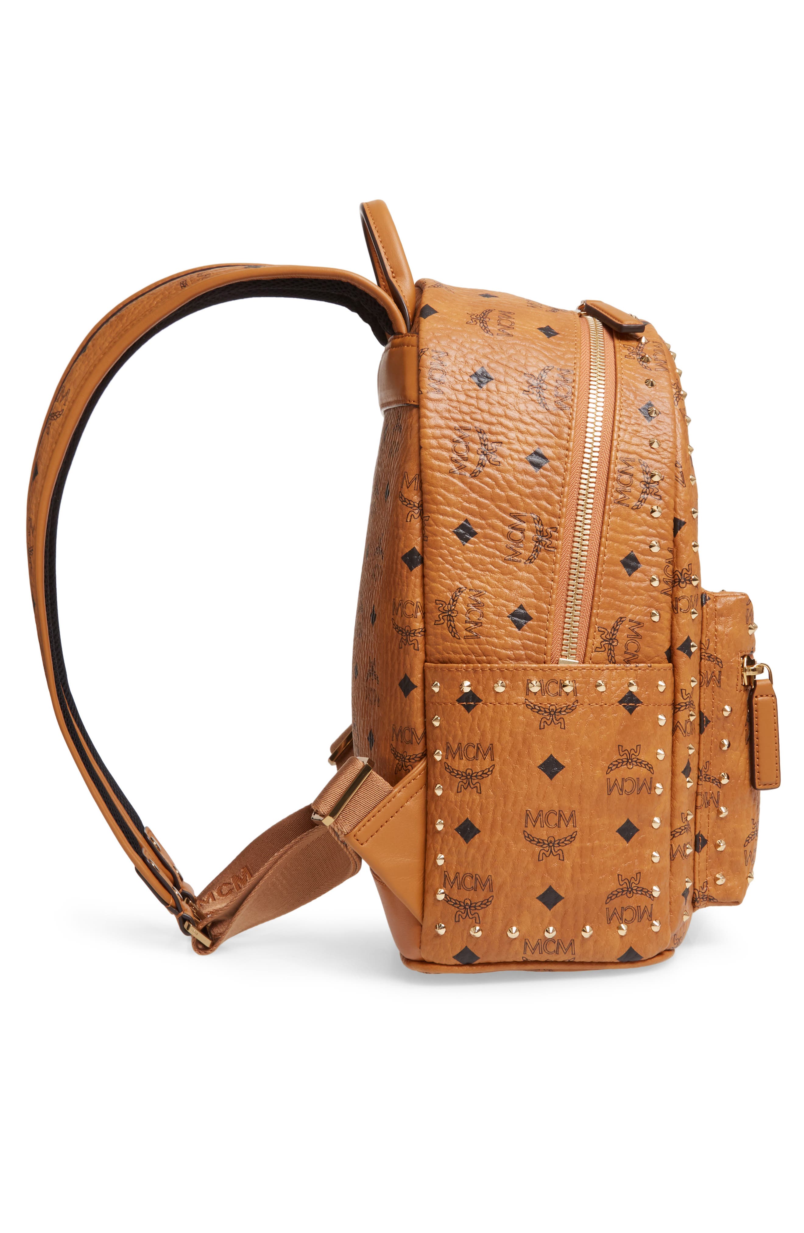 MCM Small Stark Outline Stud Leather Backpack, Alternate, color, 