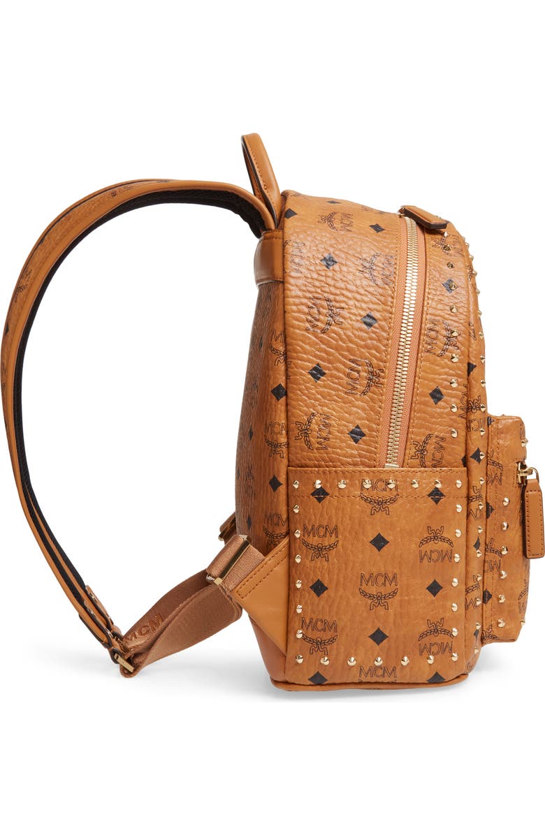 MCM Small Stark Outline Stud Leather Backpack, Alternate, color,
