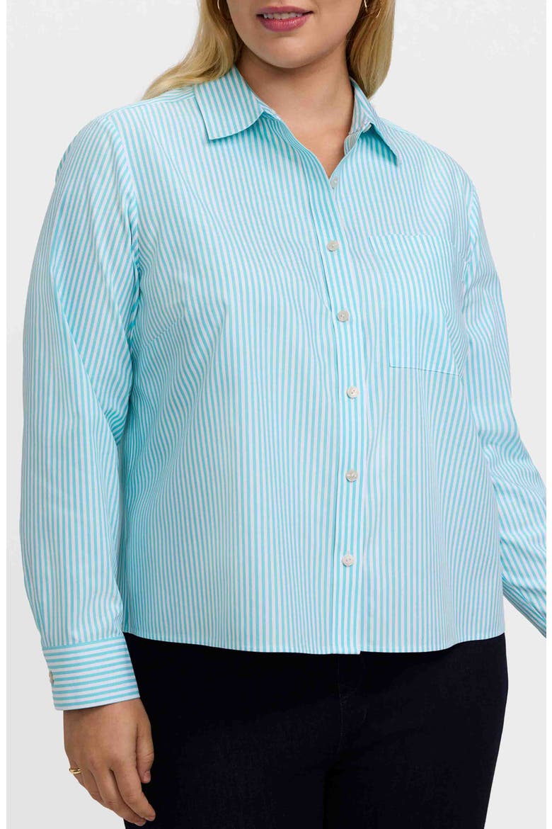Jodie Stripe Cotton Button-Up Blouse, Main, color, CAPRI/ WHITE