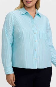 Foxcroft Jodie Stripe Cotton Button-Up Blouse