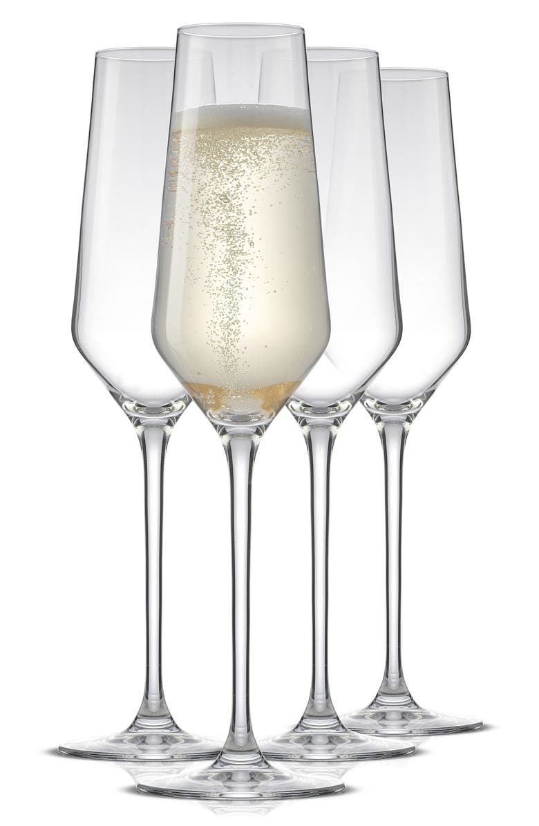 JoyJolt Layla White Set of 4 Stemmed Champagne Glasses, Alternate, color, Clear