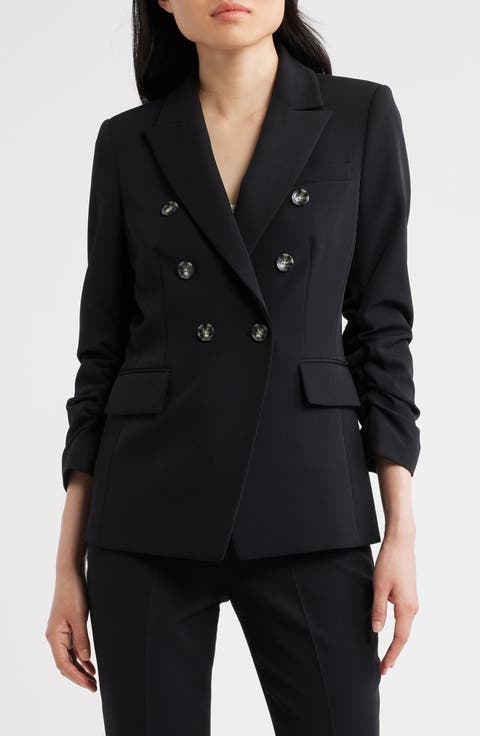 Double Breasted Ruched Blazer (Regular & Petite)