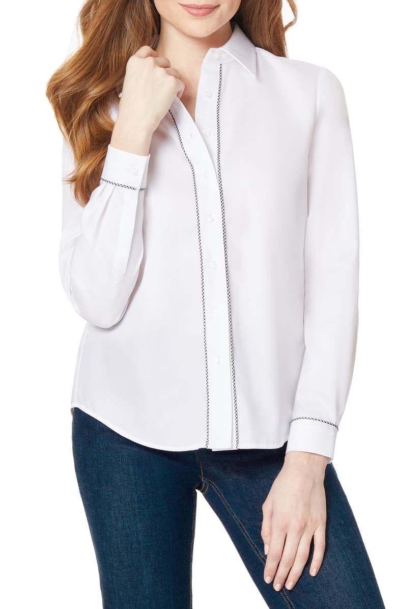 Jones New York Piped Cotton Button-Up Shirt, Main, color,