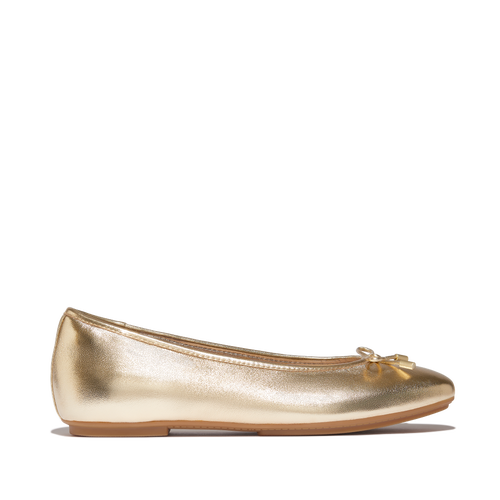 Fitflop Delicato Bow Soft Metallic-leather Ballet Flats In Gold