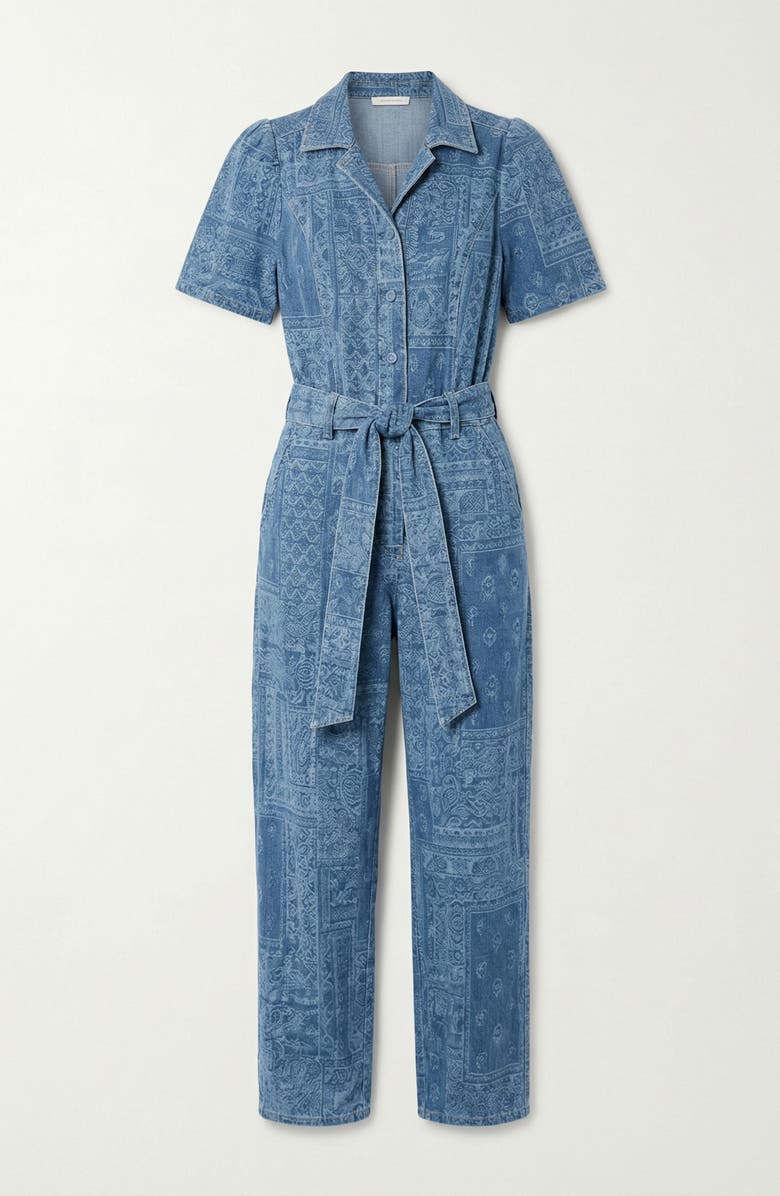 Modenaire Paisley Print Belted Button-Front Jumpsuit, Alternate, color, Mid-Wash Blue Paisley