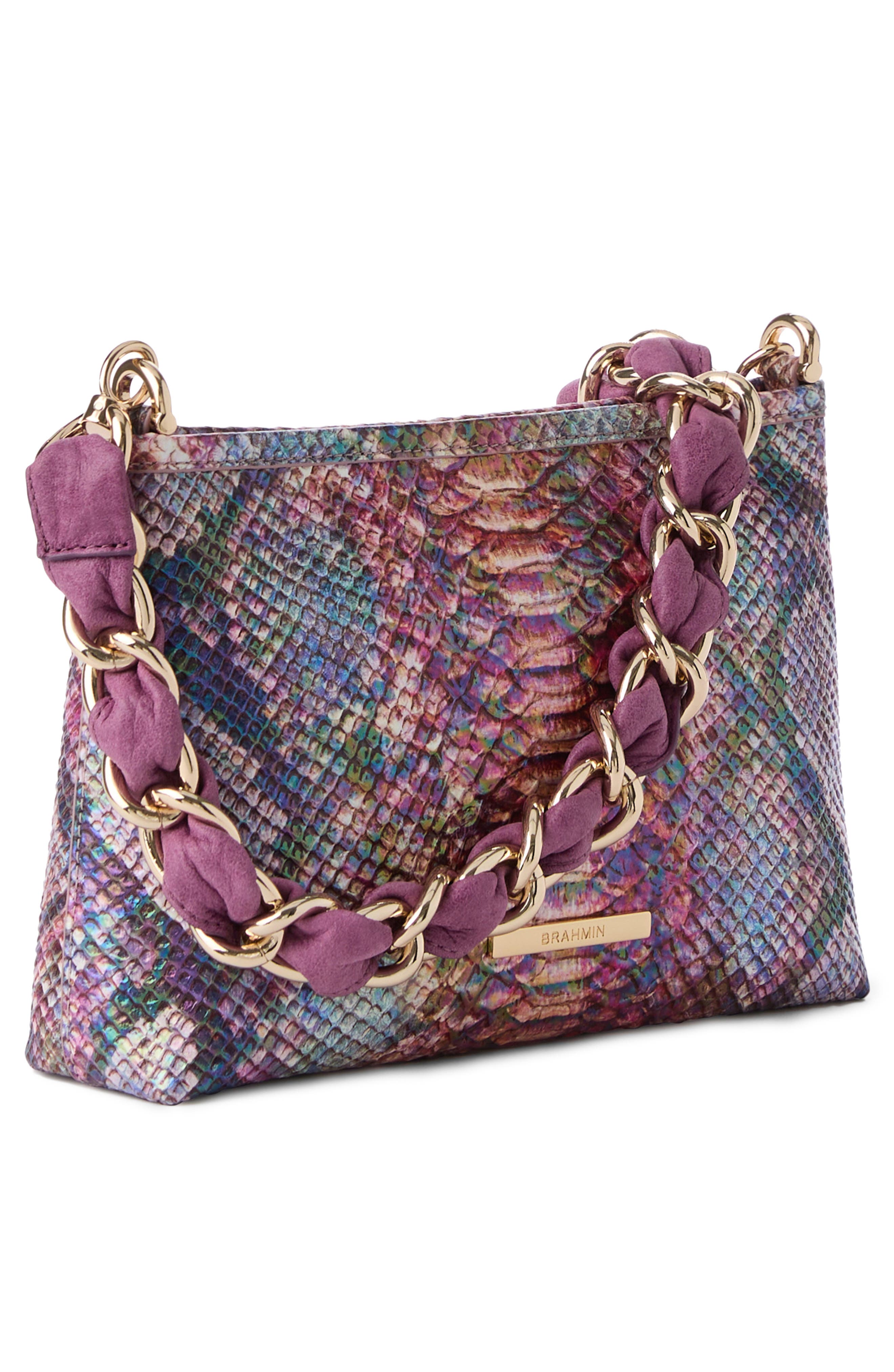 Brahmin Mod Lorelei Croc Embossed Leather Shoulder Bag, Alternate, color, Dewberry