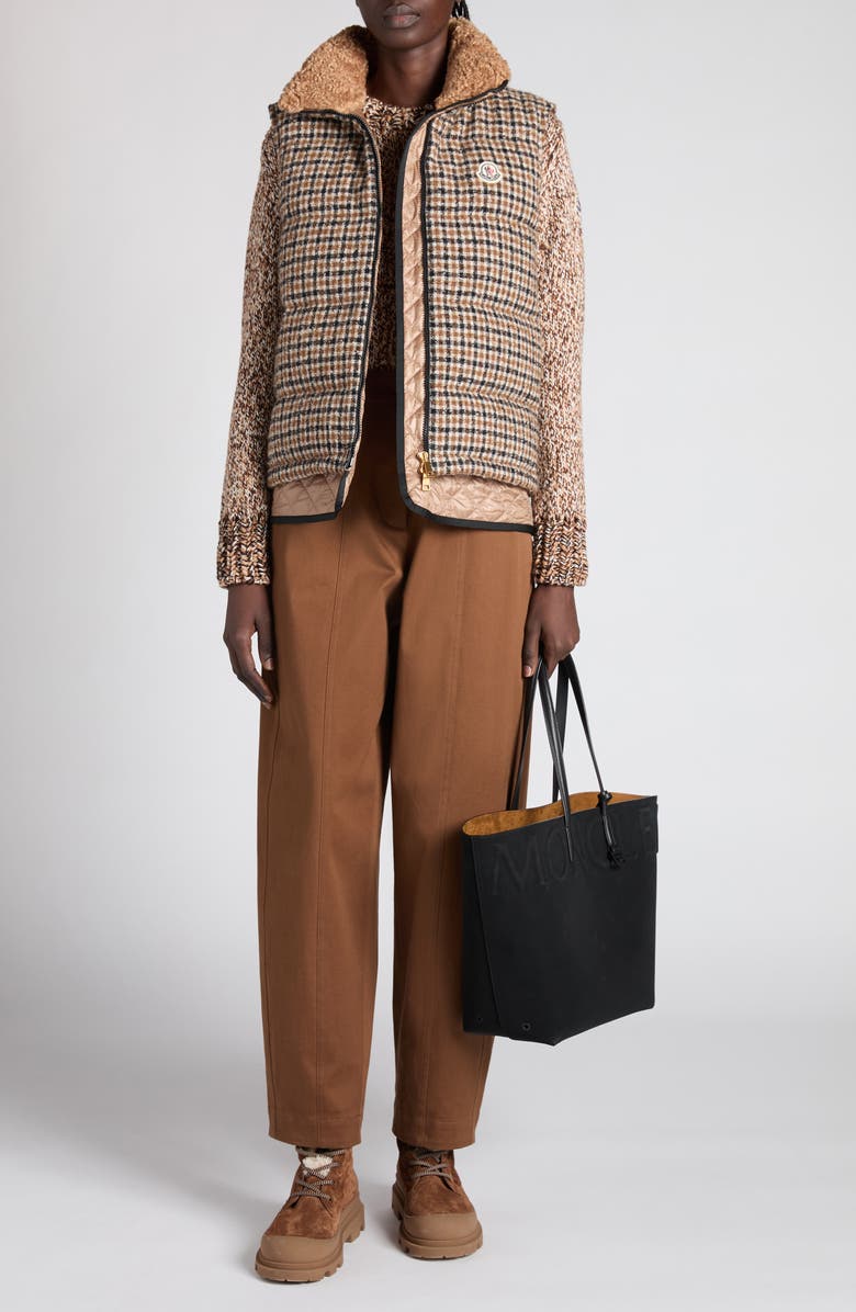 Moncler Touvet Check Pattern Wool Blend Vest, Alternate, color, Brown/ Beige Check