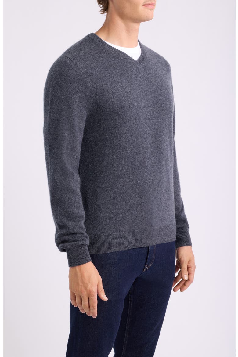 Cashmere V-Neck Sweater, Alternate, color, GREY DARK CHARCOAL HEATHER