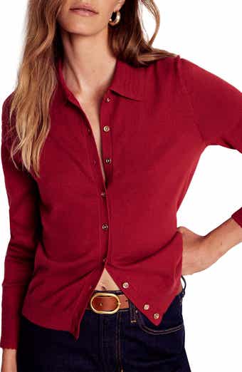 Boden Briony Pointelle Trim Cotton & Wool Cardigan