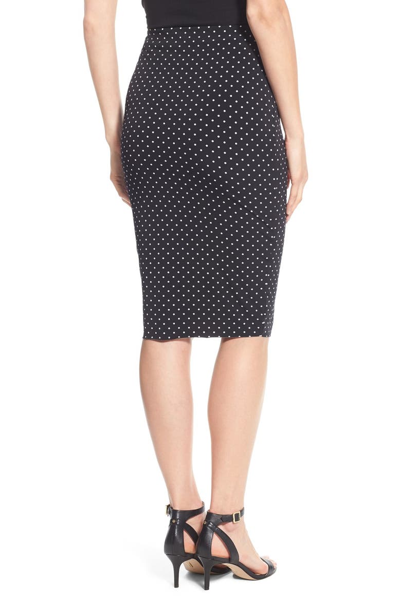 'Island Pin Dot' Midi Tube Skirt, Alternate, color, RICH BLACK