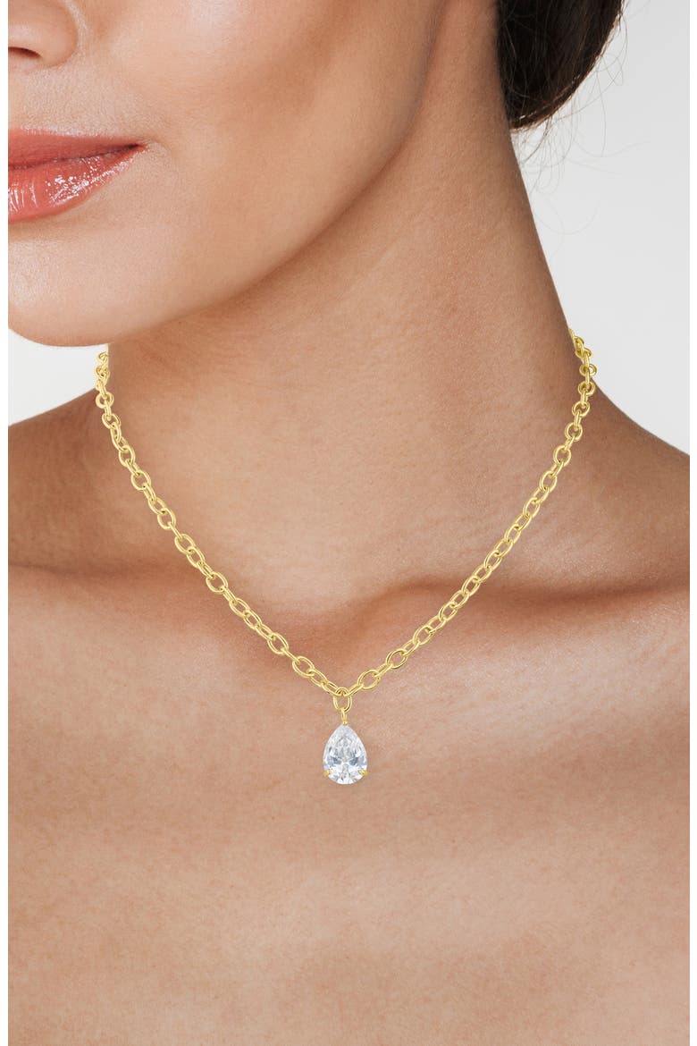 Pear Cut Cubic Zirconia Pendant Necklace, Alternate, color, GOLD