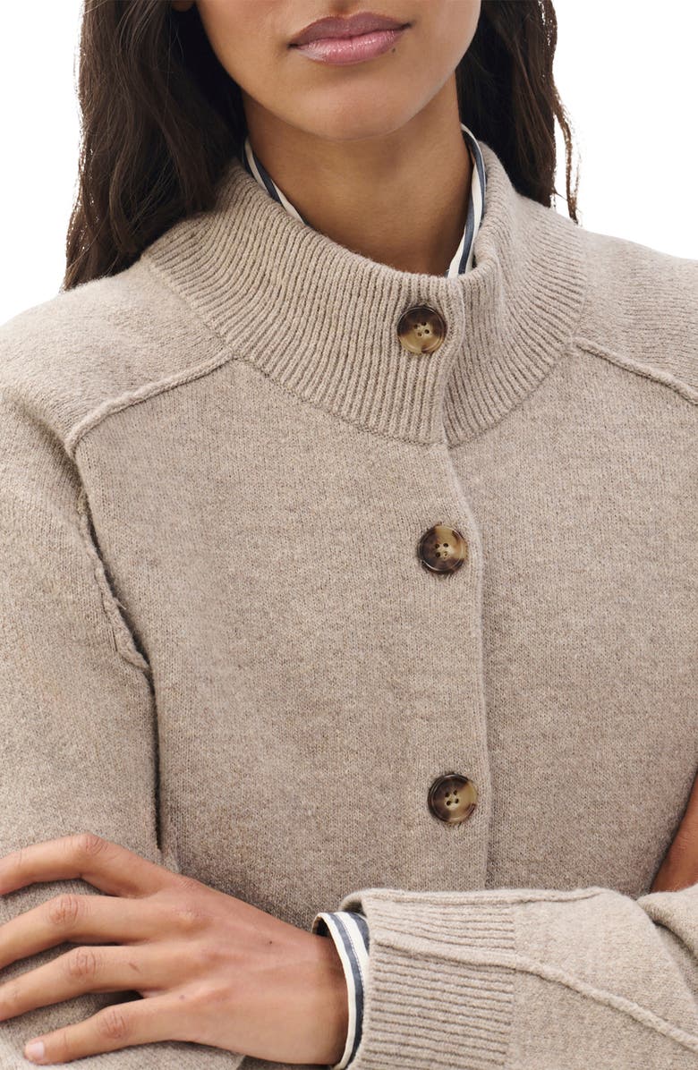 rag & bone Bridget Mock Neck Wool Blend Cardigan, Alternate, color, Taupe