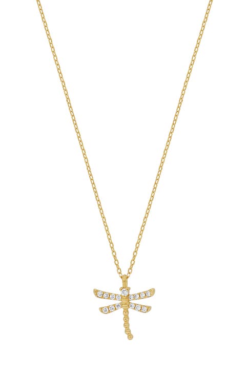 18K Yellow Gold Diamond Dragonfly Pendant Necklace