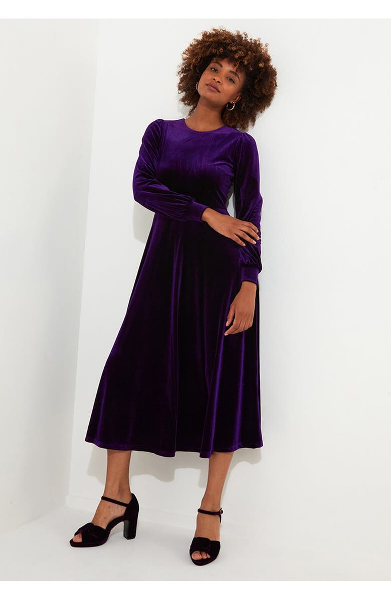 Joe Browns Crew Neck Velvet Midi Dress, Alternate, color, Midnight Violet