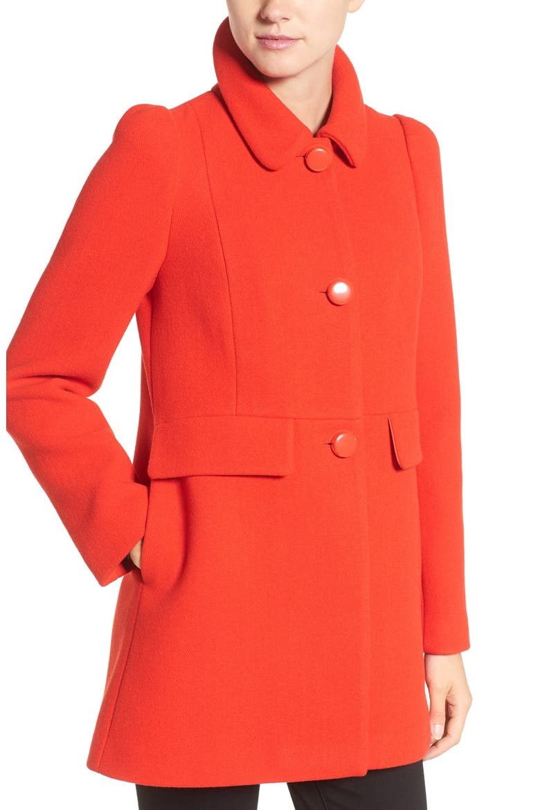 wool blend a-line coat, Alternate, color, LOLLIPOP RED