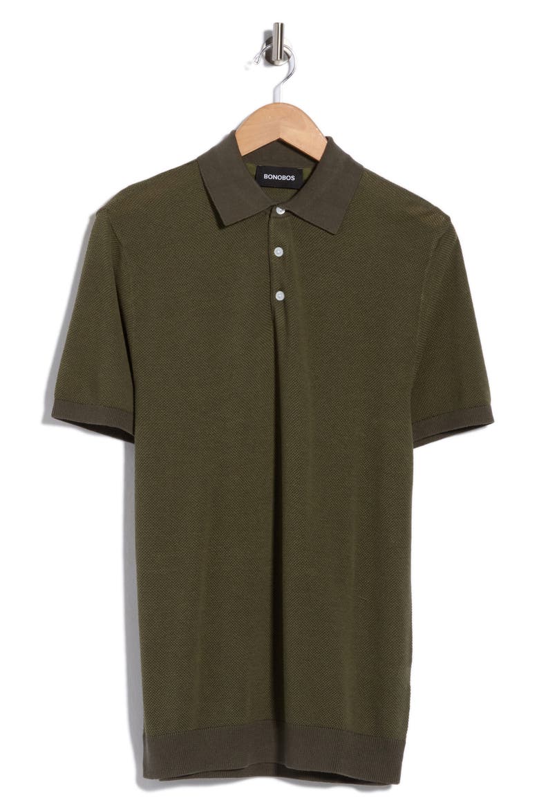 Tonal Stitched Sweater Polo, Main, color, FOREST NIGHT OLIVINE
