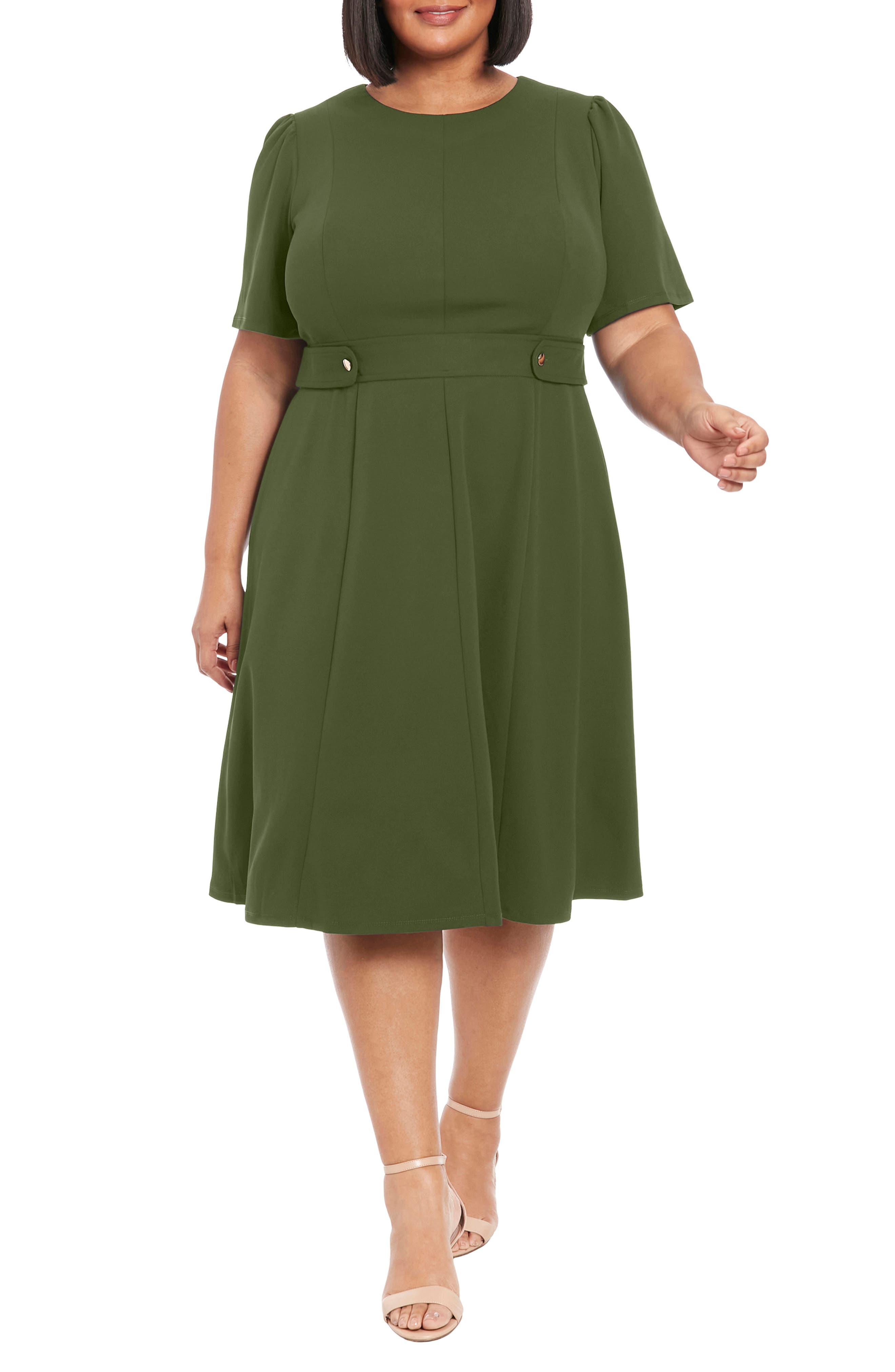London Times Short Sleeve Fit &amp; Flare Midi Dress