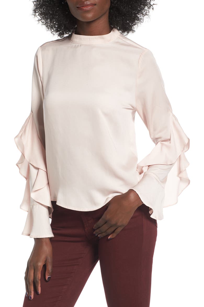 Ruffle Sleeve Blouse, Main, color, BLUSH