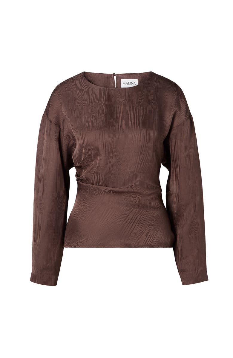 Malina Rosalie Jacquard Weave Satin Blouse, Alternate, color, Chocolate