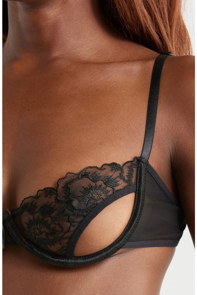 Cutout Underwire Demi Bra, Alternate, color, BLACK