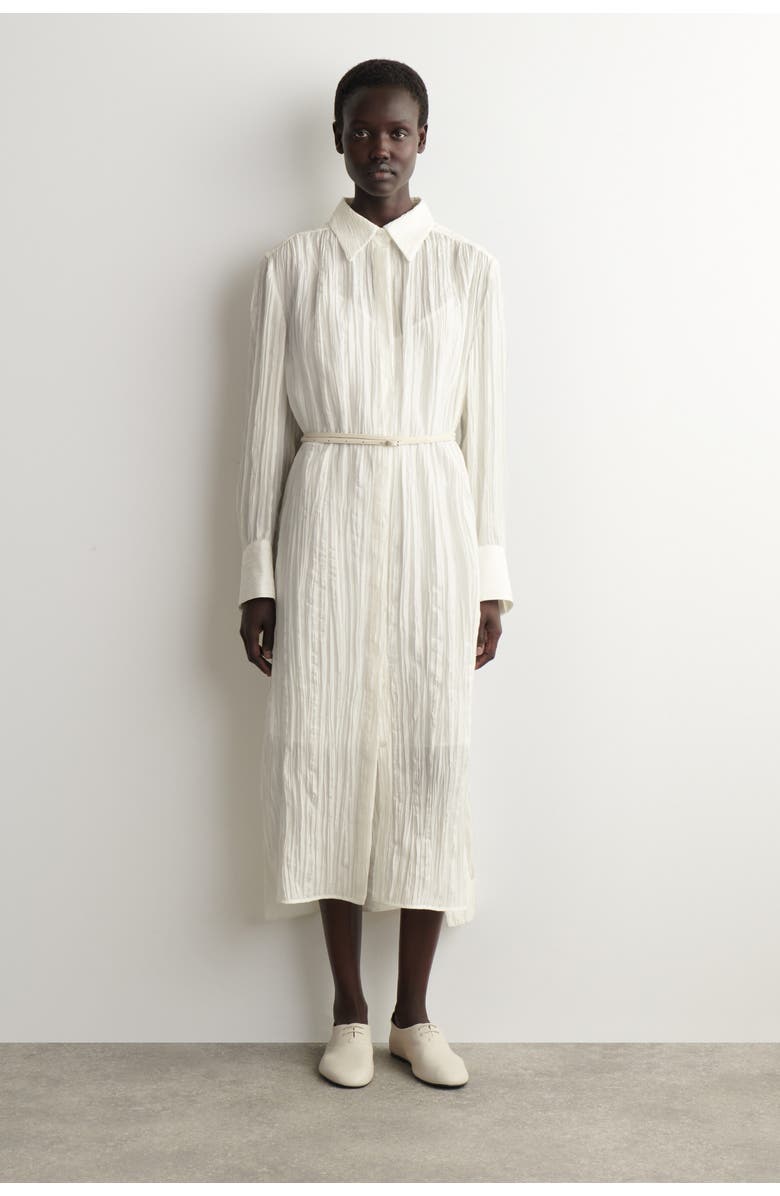COS Crinkled-silk Midi Shirt Dress, Alternate, color, White