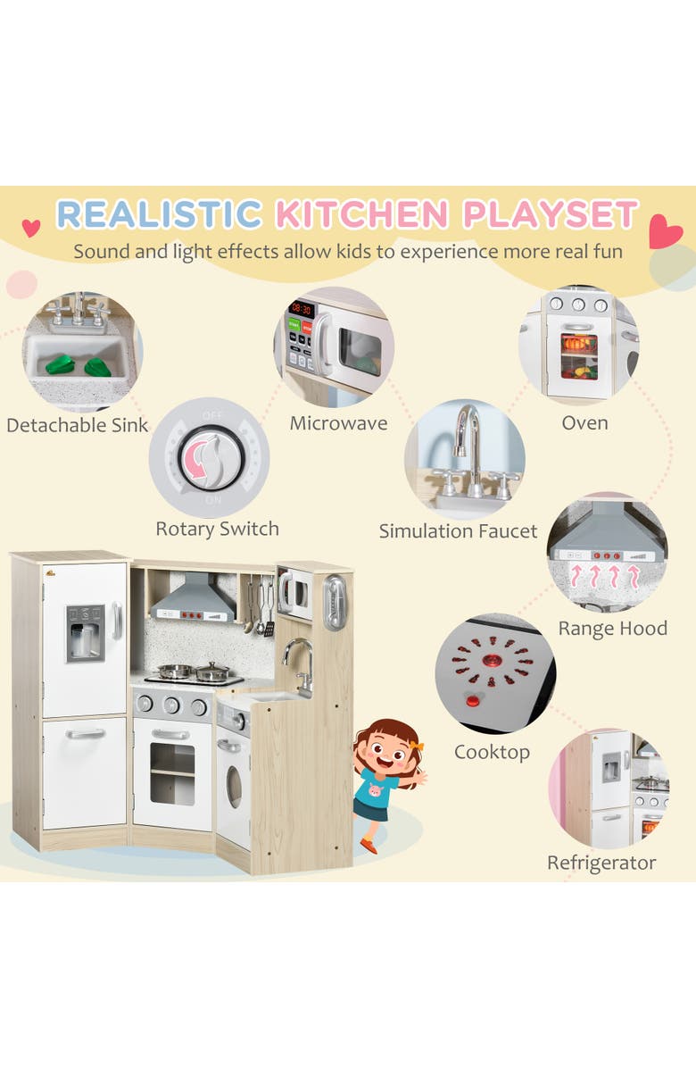 Qaba Ultra-Big Corner Kids Kitchen Playset with Sound Effects, Alternate, color, White