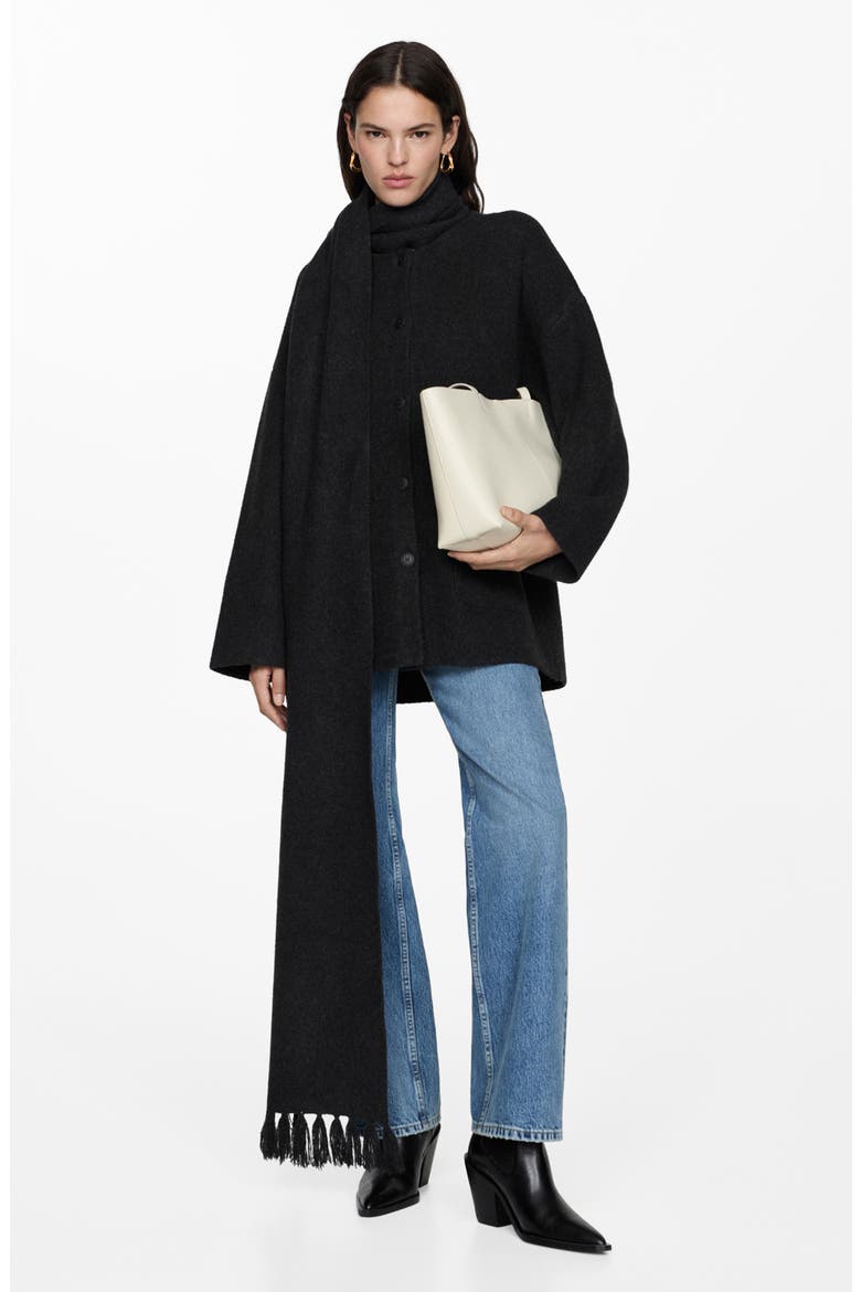 Felt Coat with Removable Scarf Detail, Alternate, color, CHARCOAL