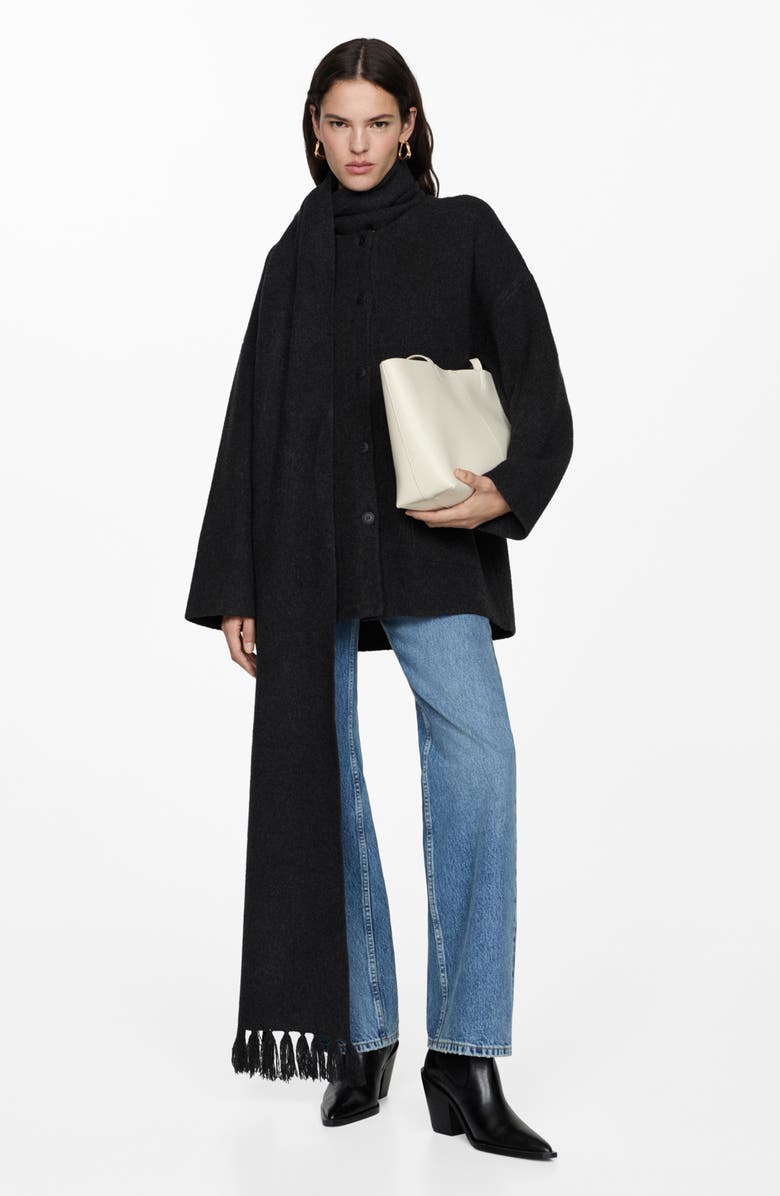 MANGO Felt Coat with Removable Scarf Detail, Alternate, color,