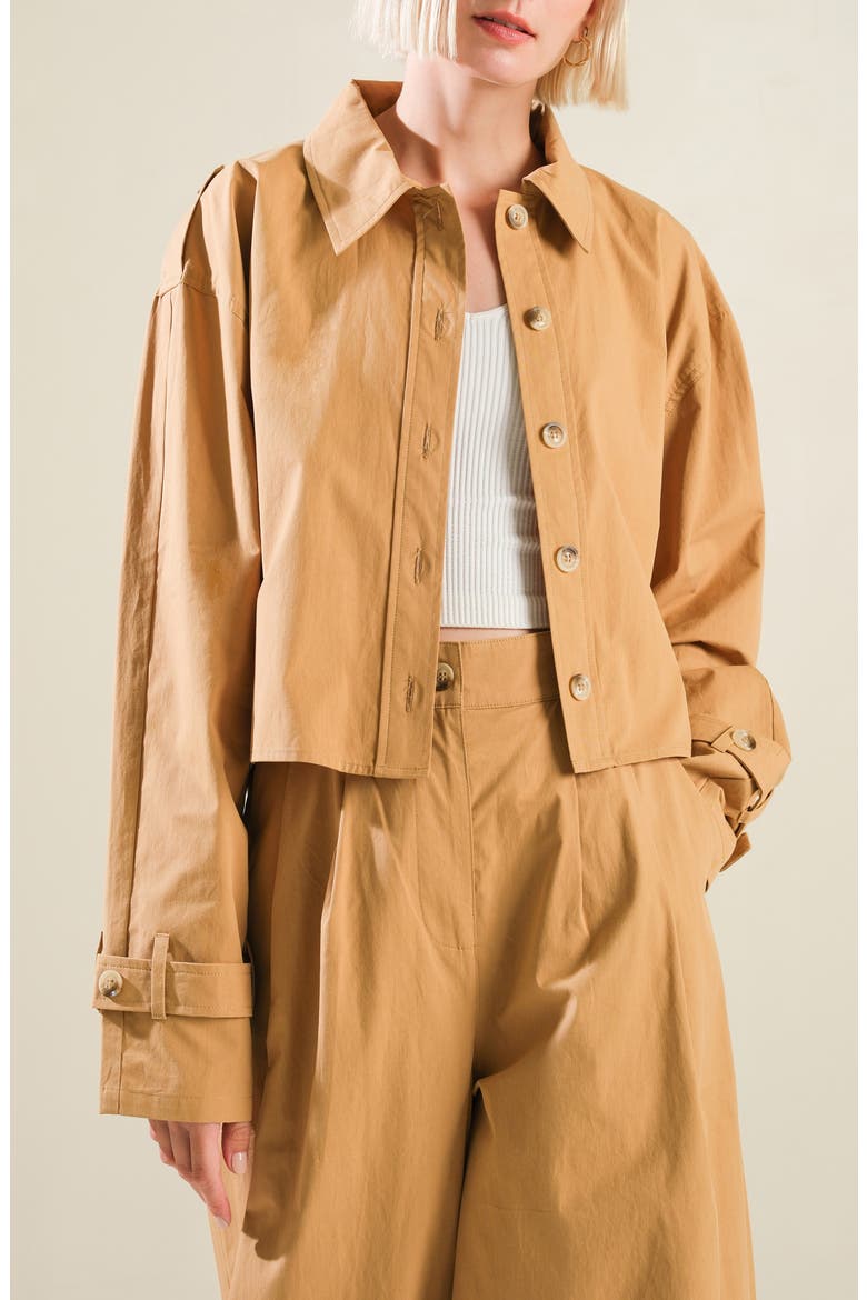 Cropped Cotton Shirt, Main, color, CAMEL