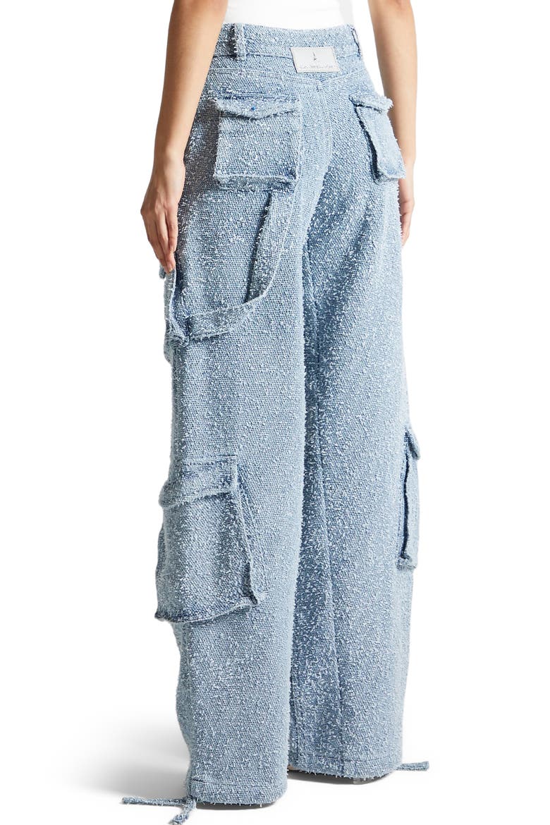 Anne High Waisted Boucle Denim Cargo Pants, Alternate, color, Mid Blue